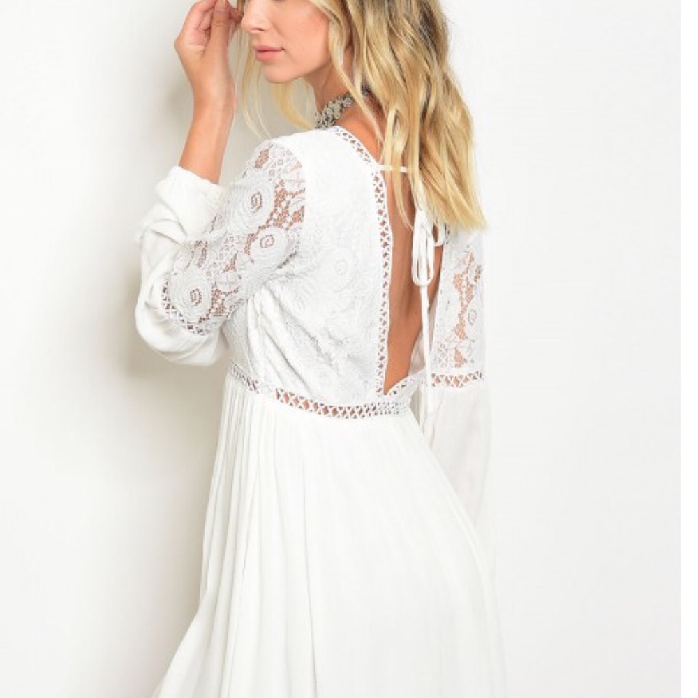 🆕⭐️ Ivory Crochet V-Neck Lace Long Sleeve Dress - Picture 4 of 6